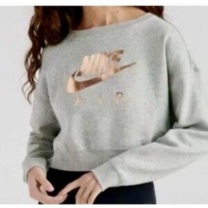 Nike Women’s Size M Gray Copped Crew Neck Sweatshirt With Rose Gold Lettering
